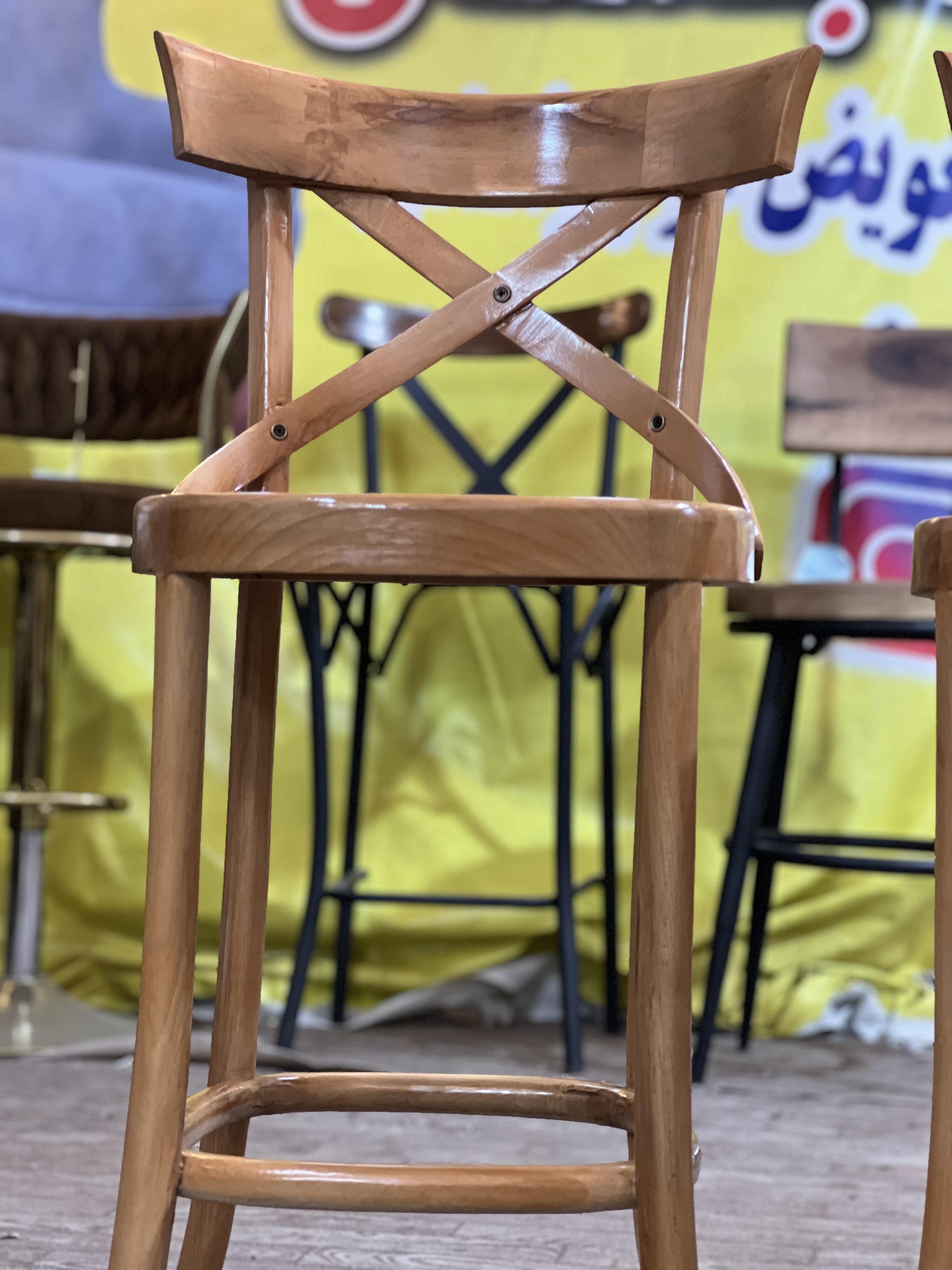 صندلی اوپن لهستانی ضربدری رنگ عسلی چوب راش