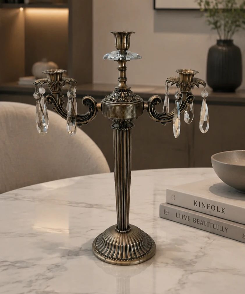 شمعدان جفتی سه شعله جنس دایکست ابکاری انتیک ضمانتی